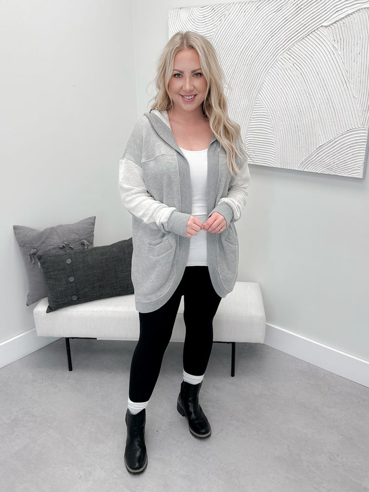 Grayson Hooded Cardigan in Mixed Grey