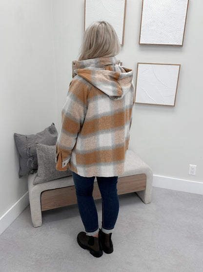 Lowen Hooded Shacket in Camel