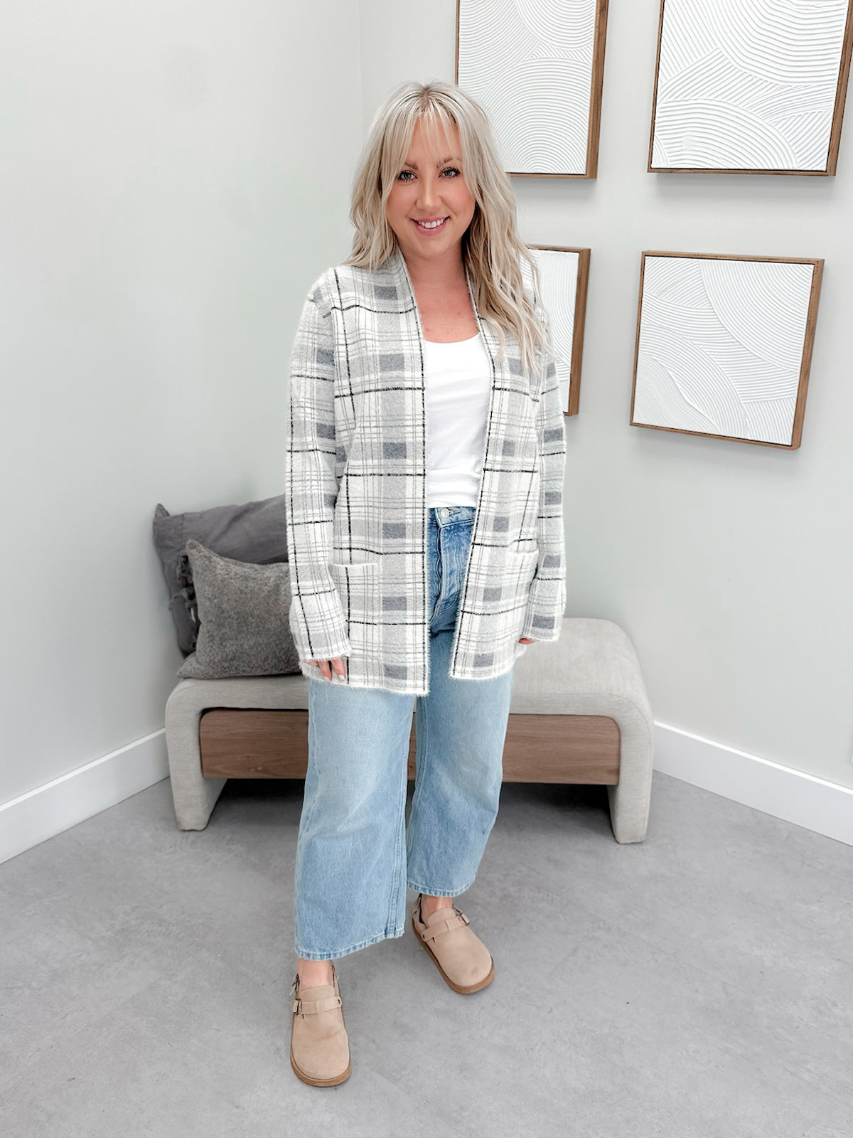 Aston Coatigan in Grey Plaid