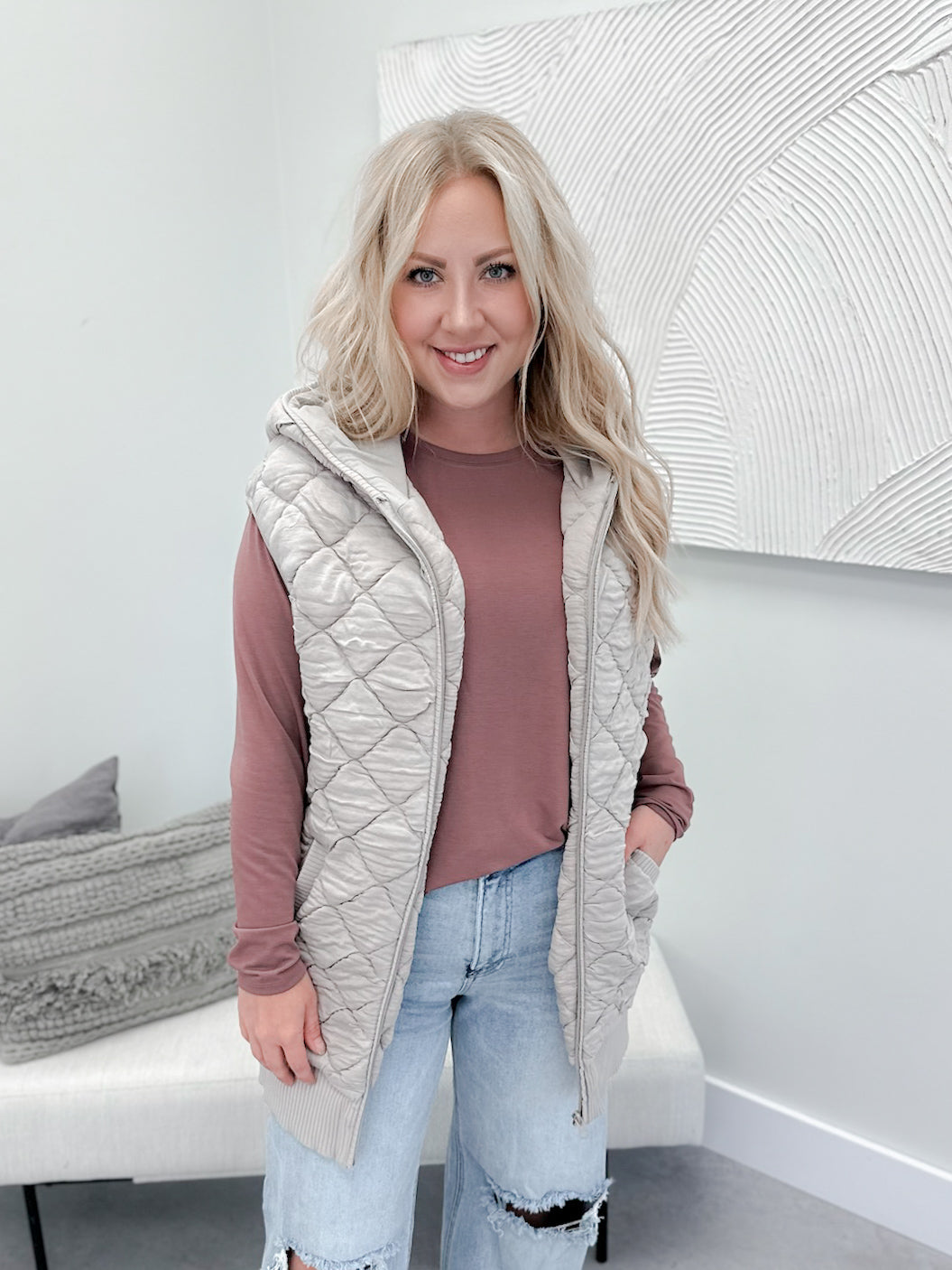 Marley Quilted Vest in Taupe
