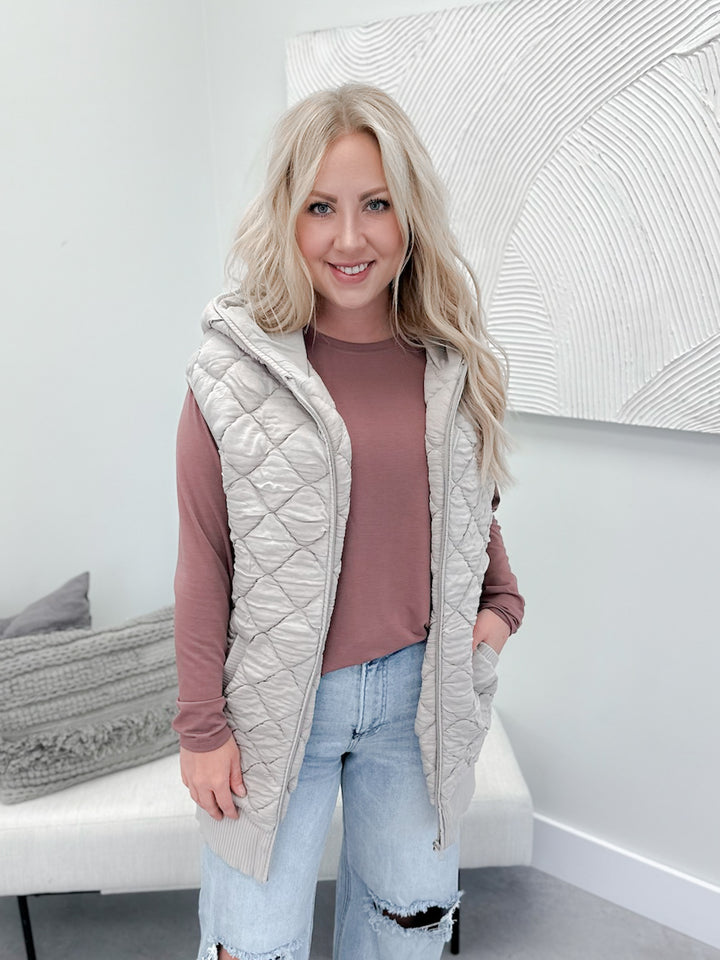 Marley Quilted Vest in Taupe