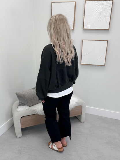 Bree Fleece Bomber Jacket in Charcoal
