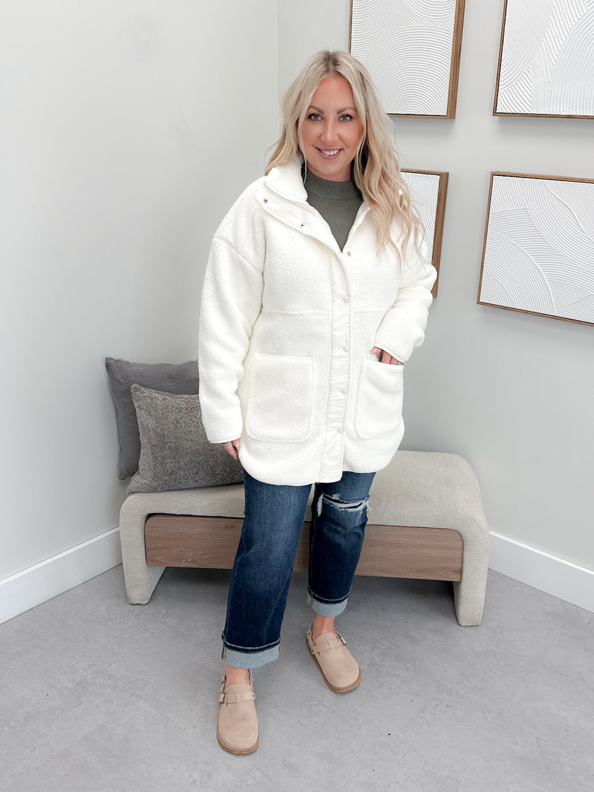 Aspen Teddy Sherpa Jacket in Cream