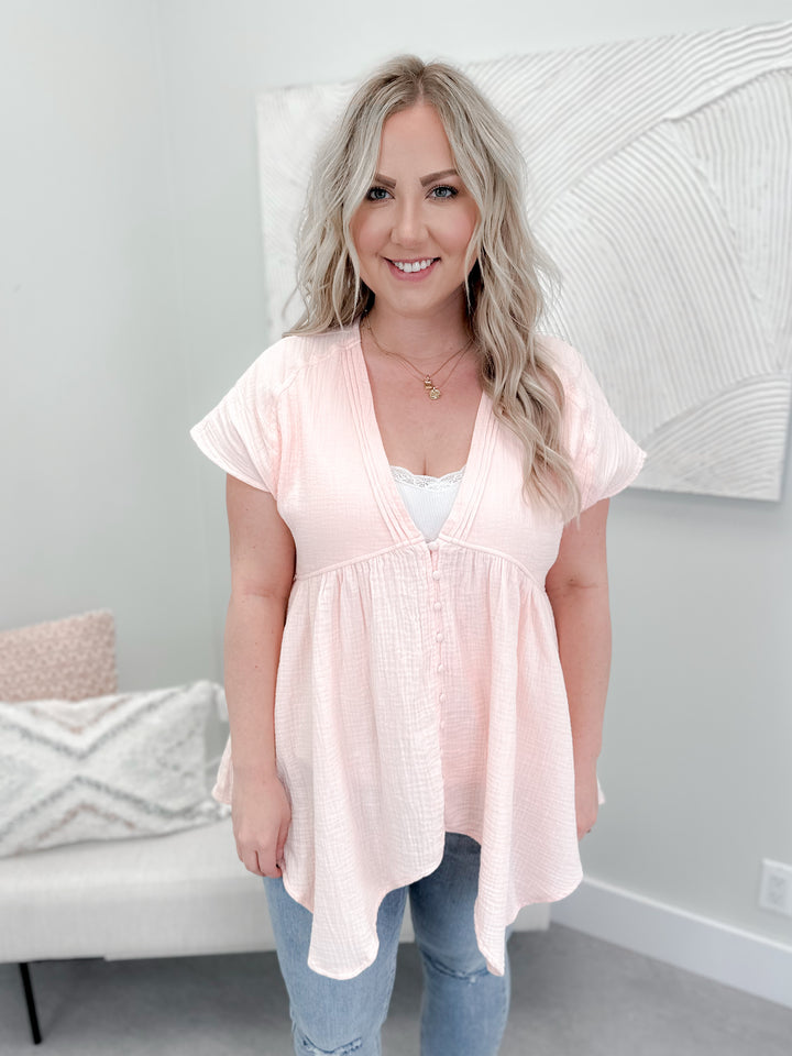Dora Button Front Top in Soft Pink