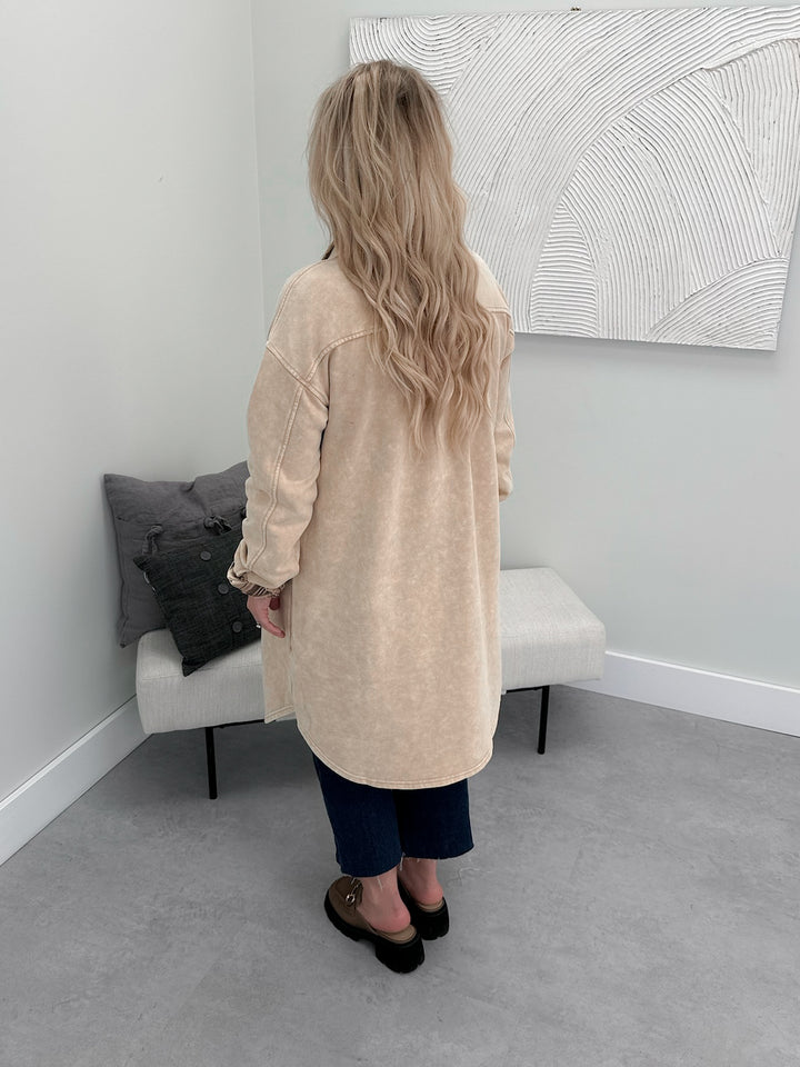 Oz Long Shacket in Almond