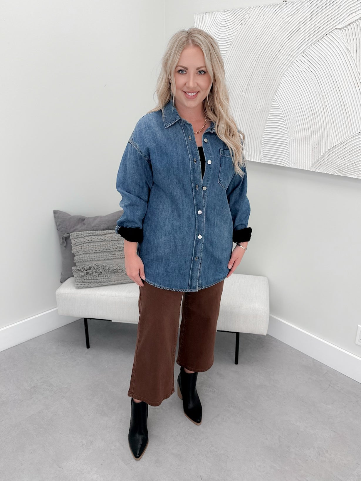 Odyssey Jean Shacket in Medium Wash by Risen