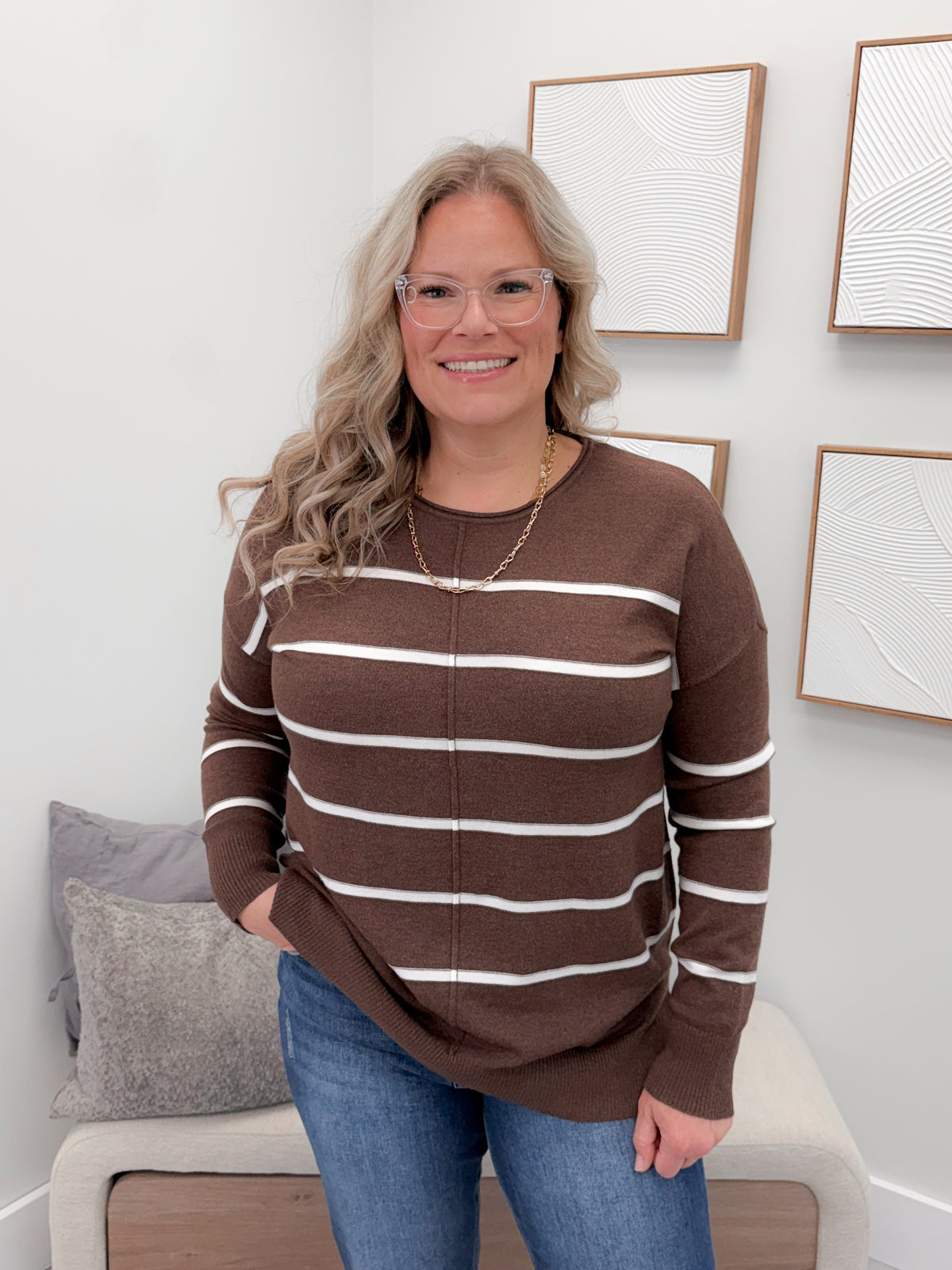 Jeanette Stripe Sweater in Brown