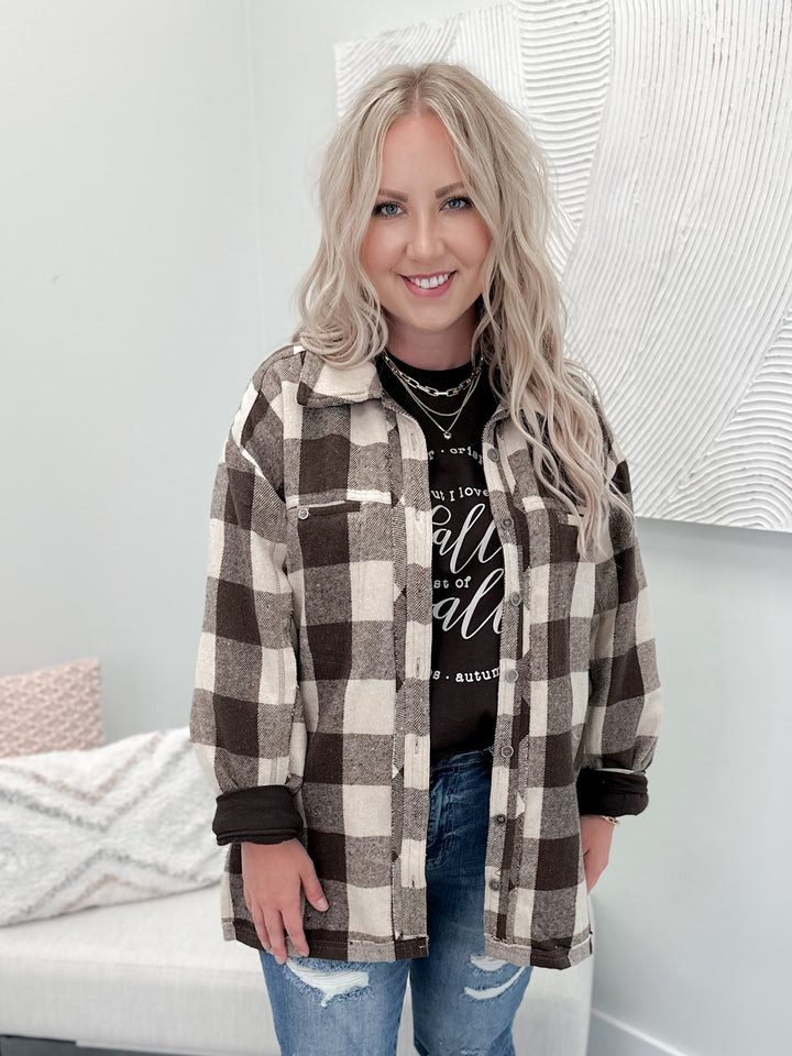 Blairmore Plaid Shacket in Coco