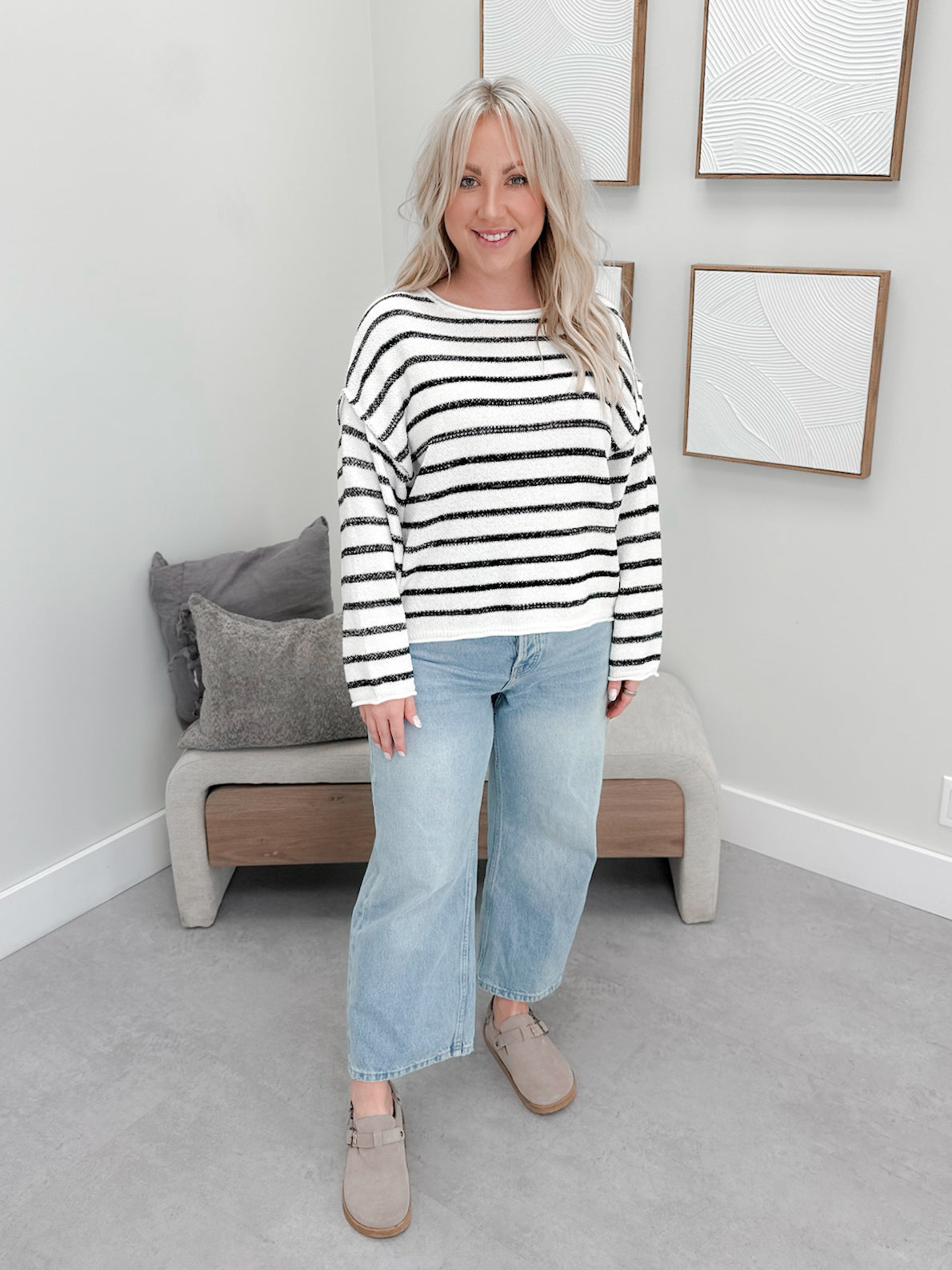 Leva Sweater in Ivory Black Stripe