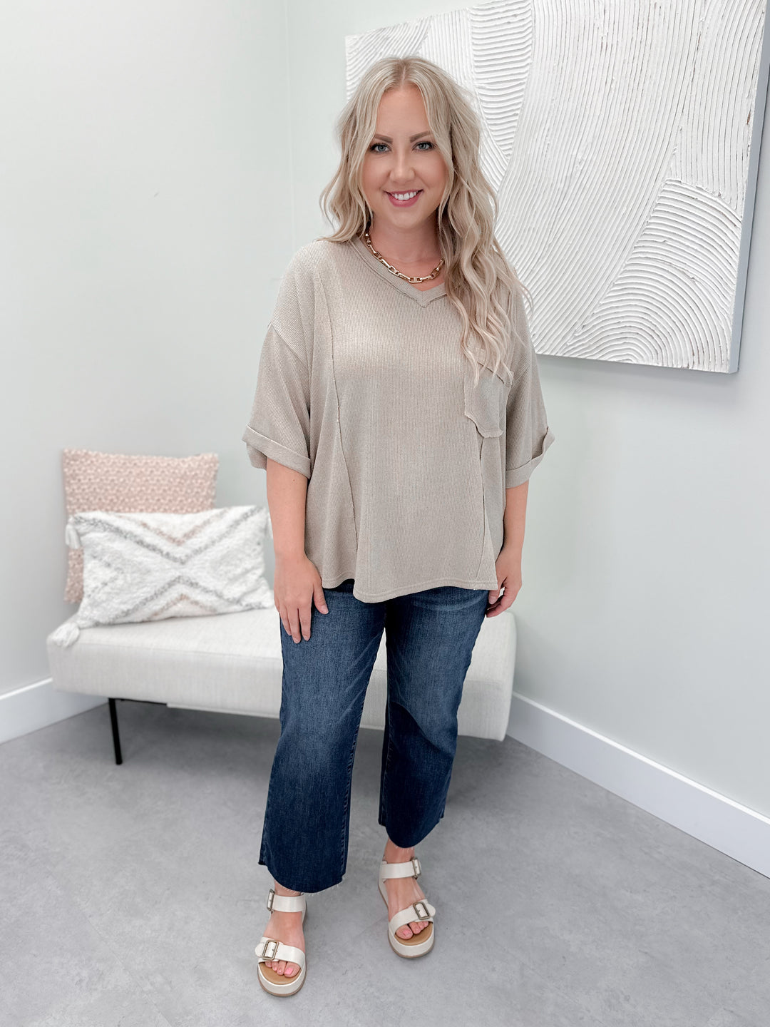 Clara Knit Tee in Taupe