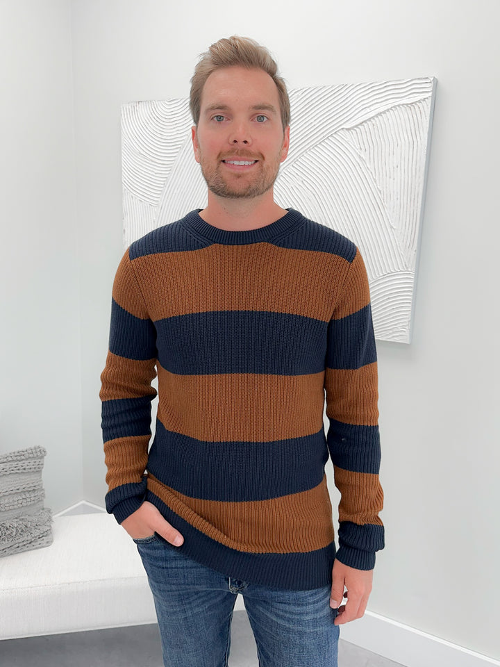 Mens Declan Sweater in Navy Stripe
