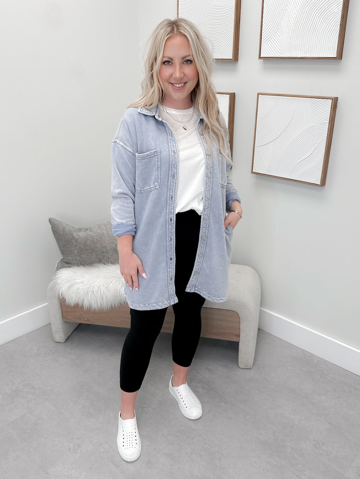 Char Soft Denim Long Jacket in Light Wash