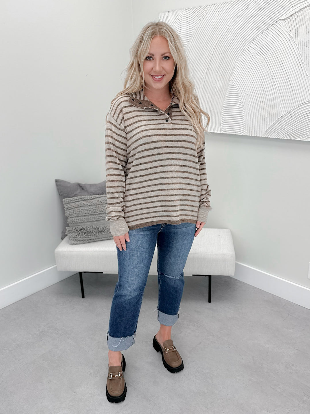 Dorothy Sweater in Taupe Stripe