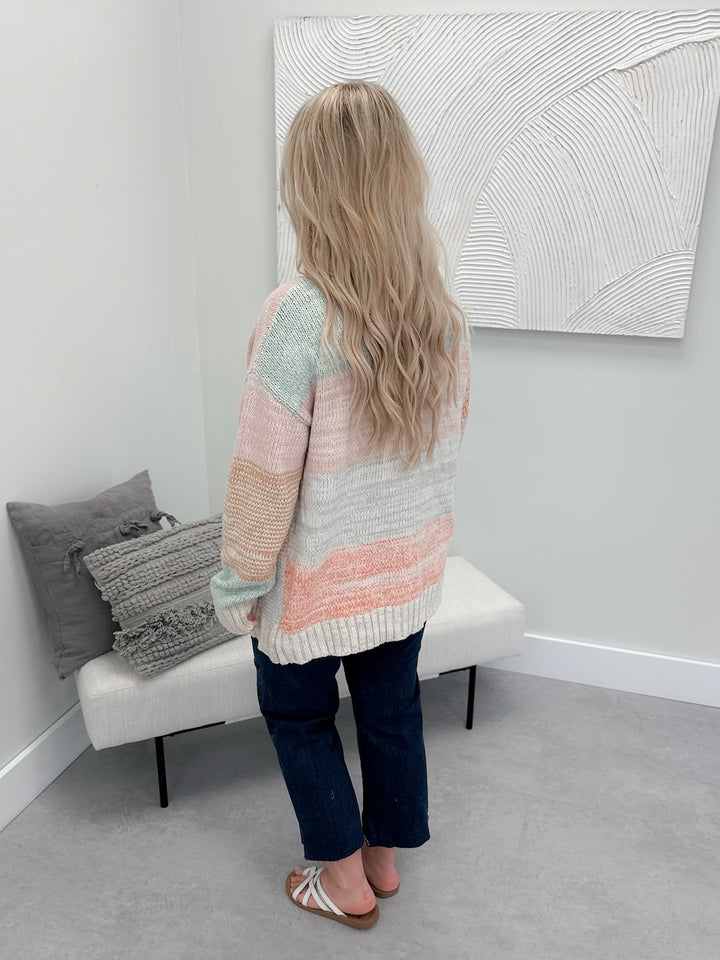 Perry Color Blocked Cardi in Oat
