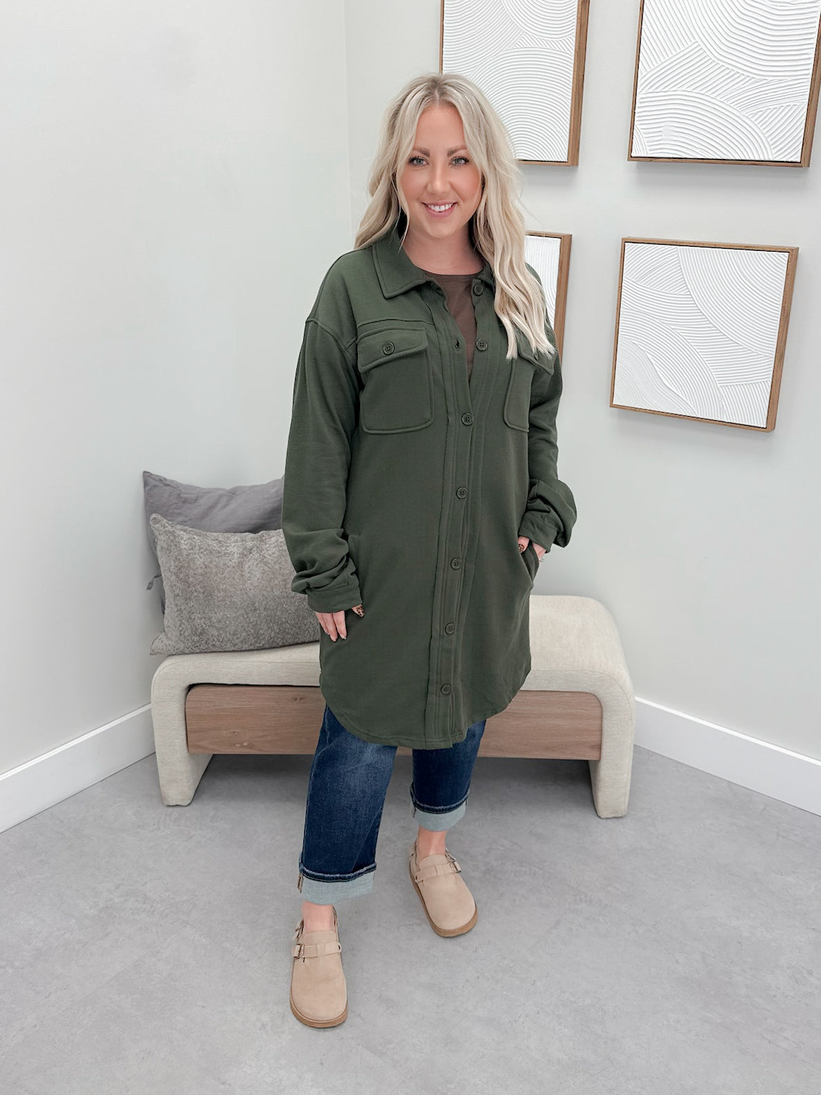 501 Shacket in Olive by Twenty Nine the Label