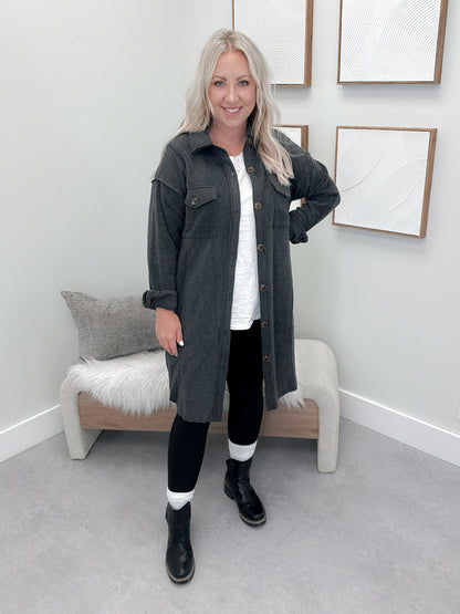 Stella Button Down Shacket in Charcoal
