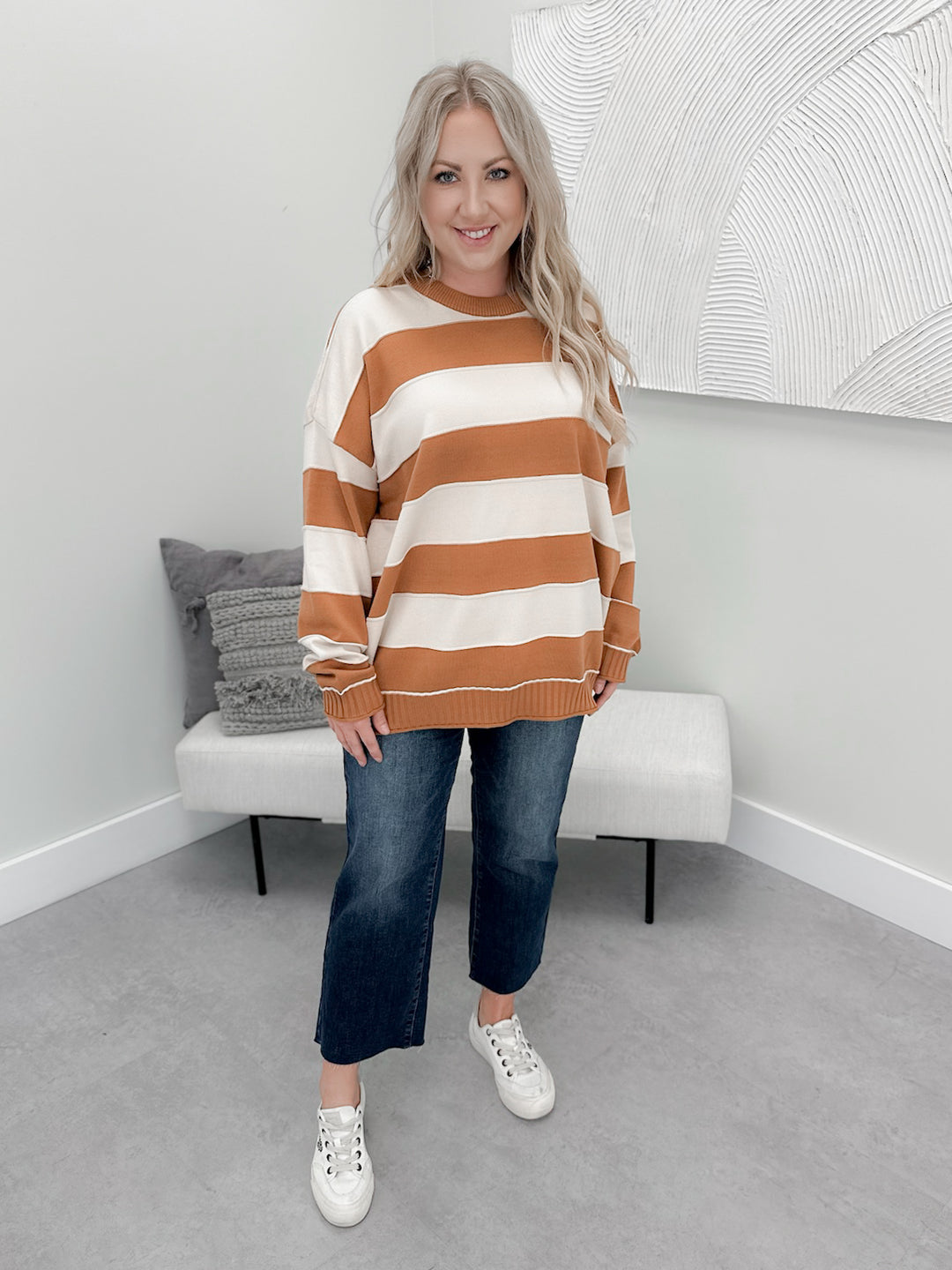 Jo Sweater in Striped Camel