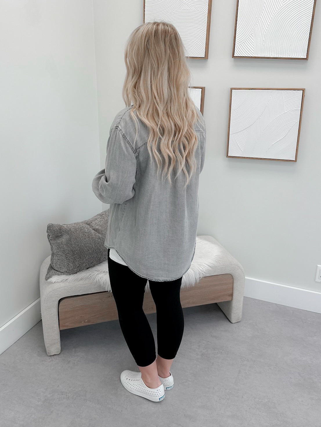 Jacey Button Up Top in Washed Grey