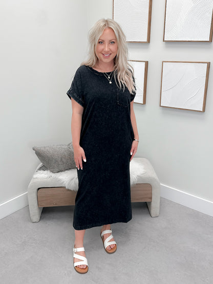 Daley Tee Dress in Washed Black