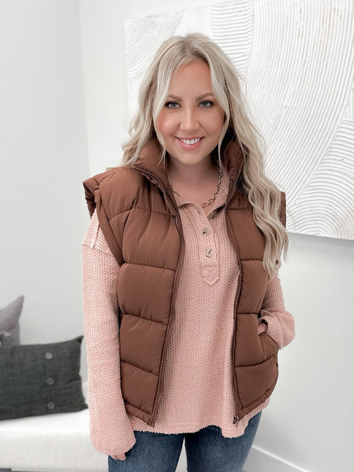 Kylie Puffer Vest in Chocolate