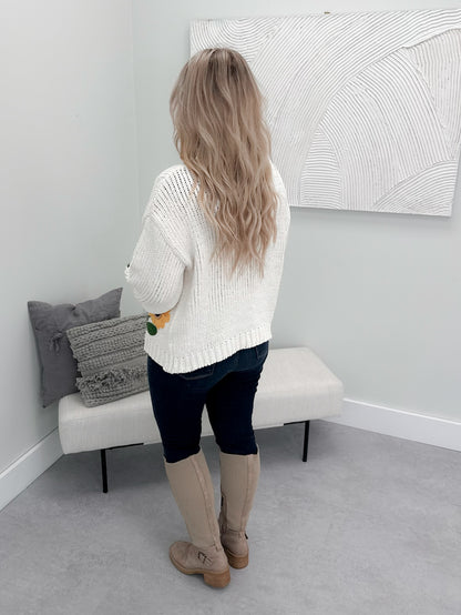 Sunny Flower Cardigan in Ivory