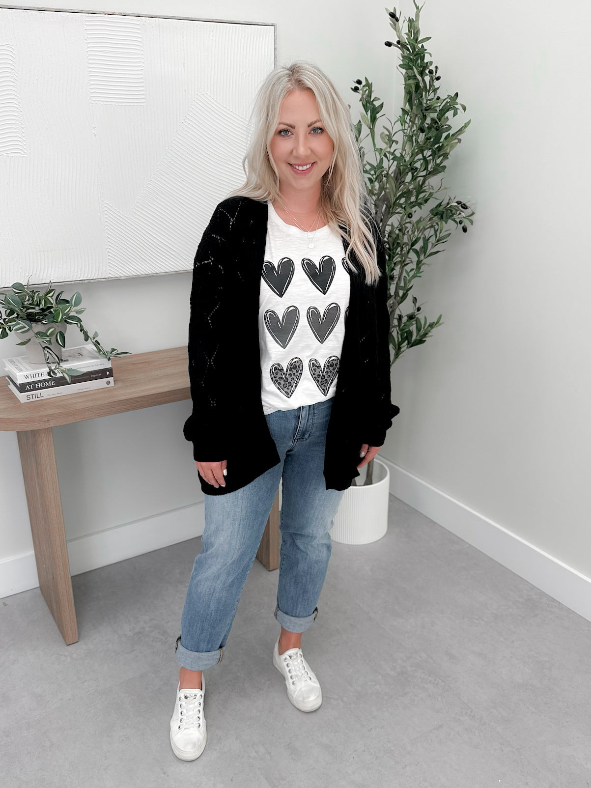 Hailey Open Knit Cardigan in Black