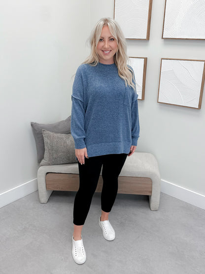 Denton Brushed Pullover in Dusty Blue