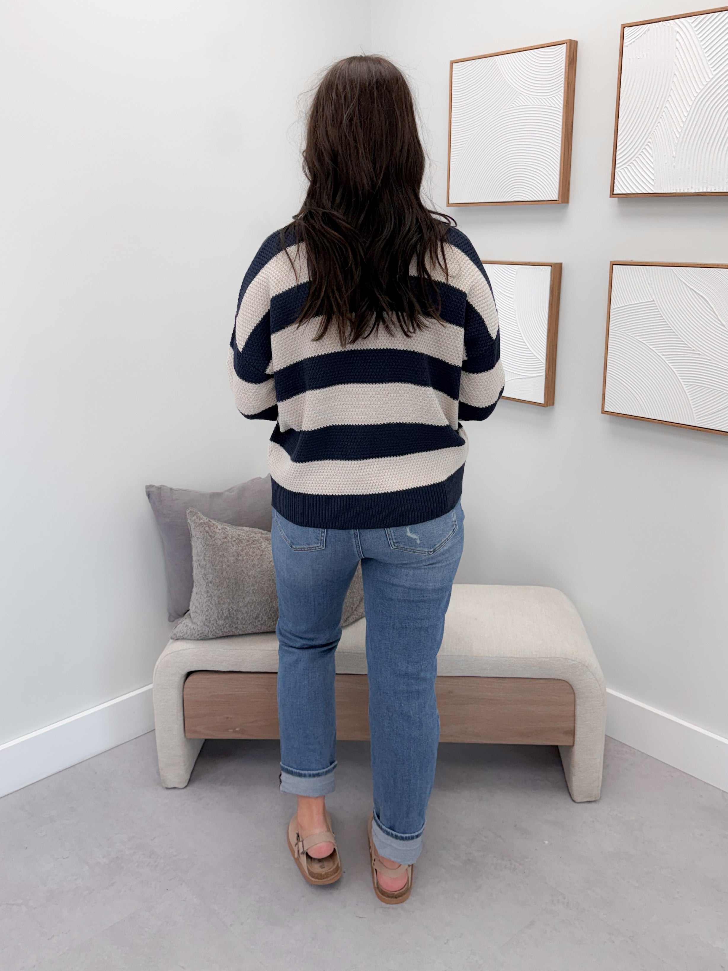 Kira Striped Sweater in Navy