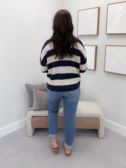 Kira Striped Sweater in Navy
