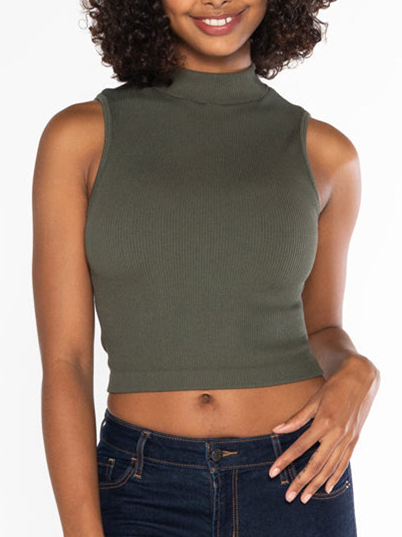 Bamboo Ribbed Mock Neck Tank by C'est Moi