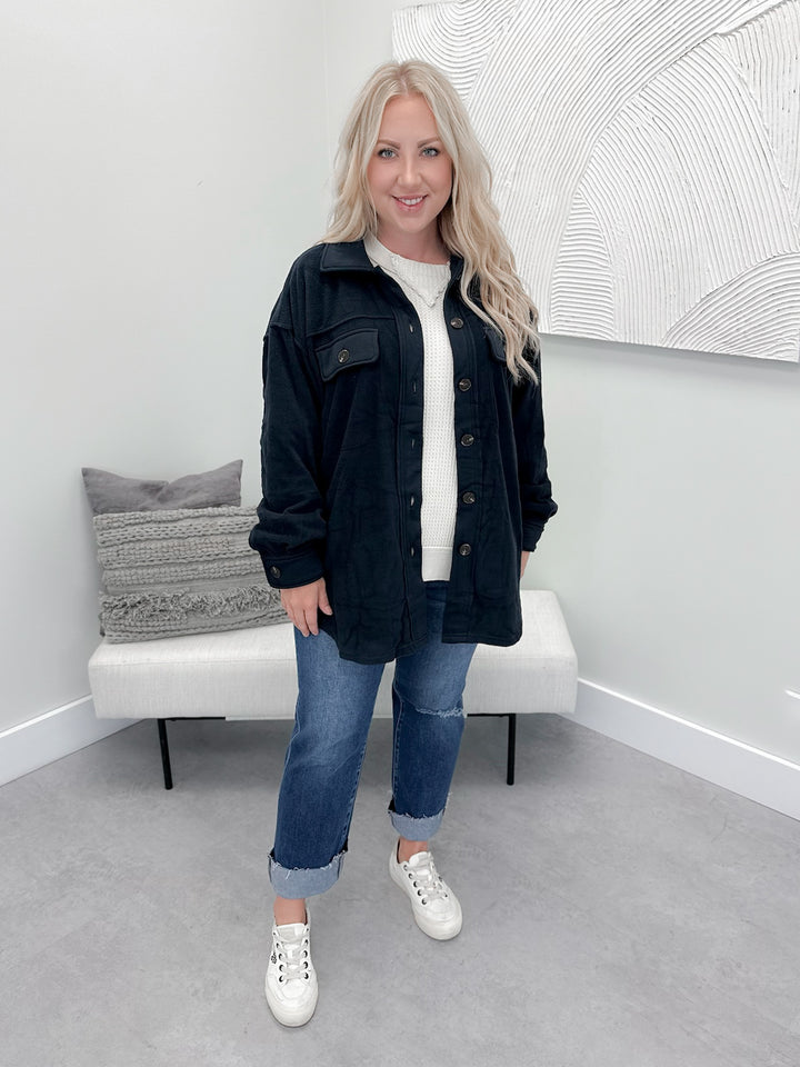 Comeback Fleece Shacket in Navy