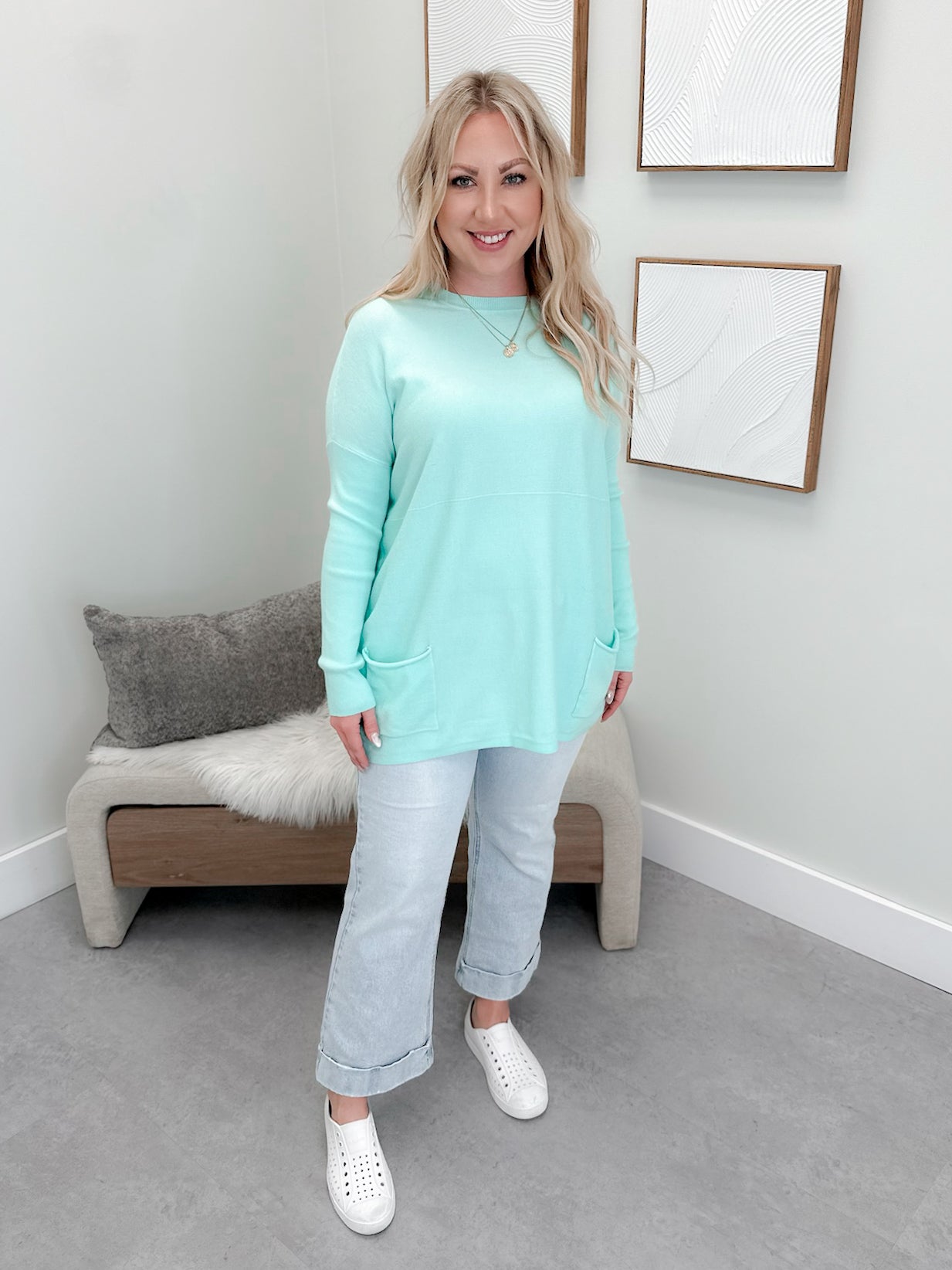229 Pocket Sweater in Aqua by Twenty Nine The Label