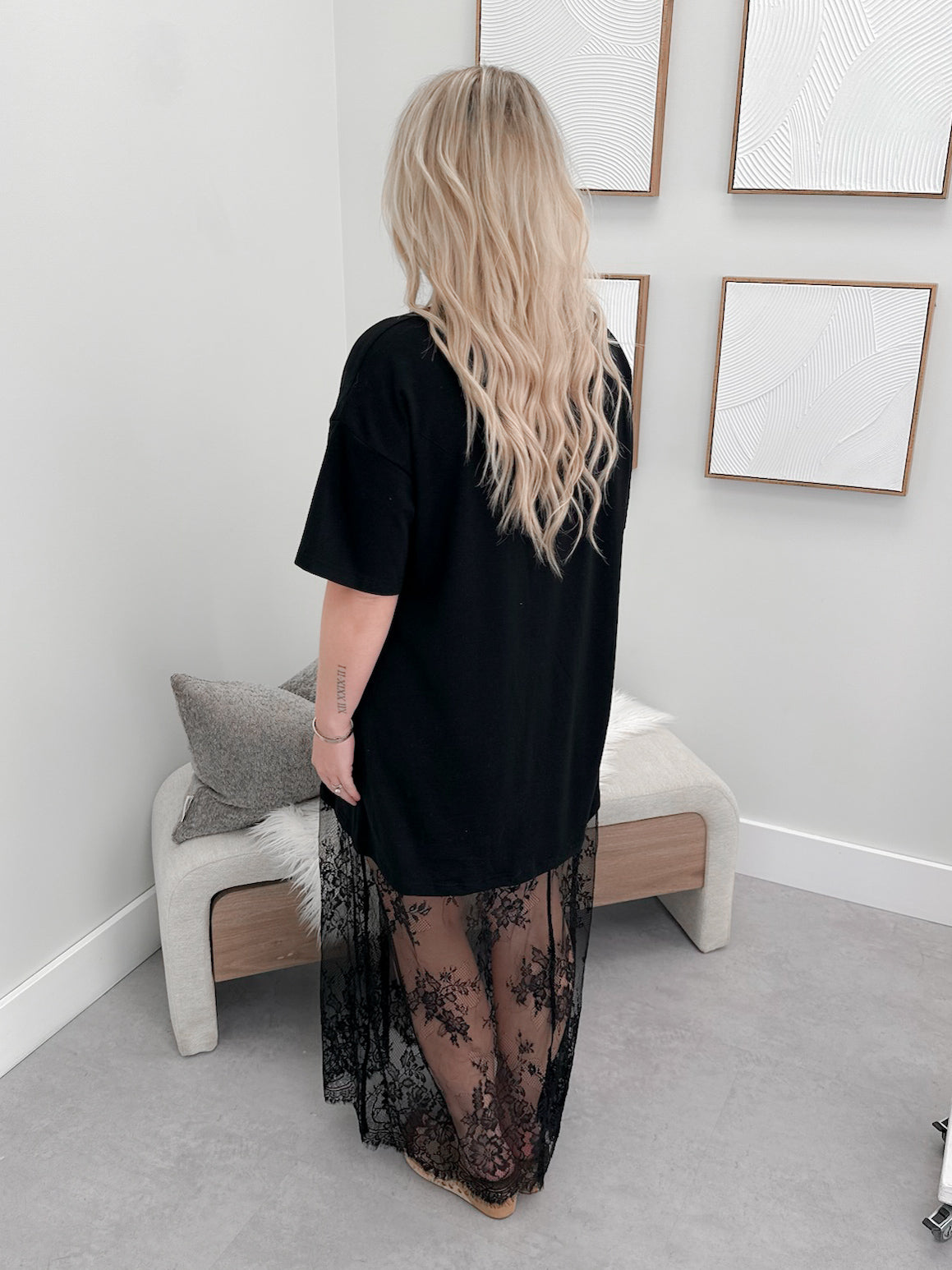 Sable T-Shirt Lace Dress in Black