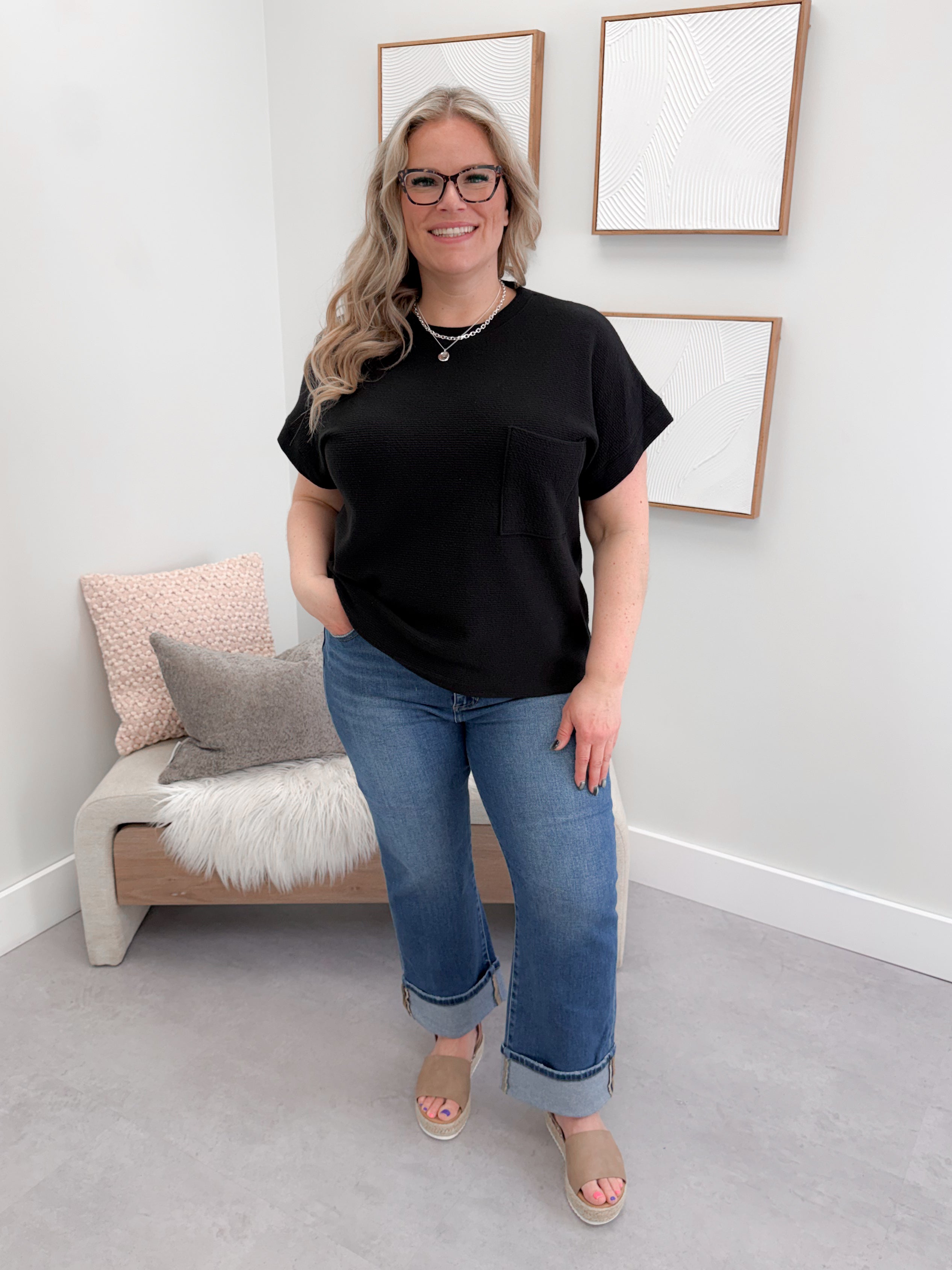 Jeanne Texture Tee in Black