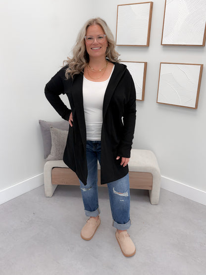 726 Hooded Cardigan in Black by Twenty Nine the Label