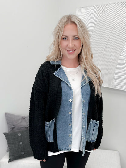 Sky Coatigan in Black and Denim - Small