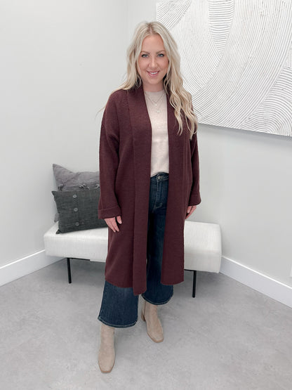 Sierra Long Cardigan in Dark Cherry