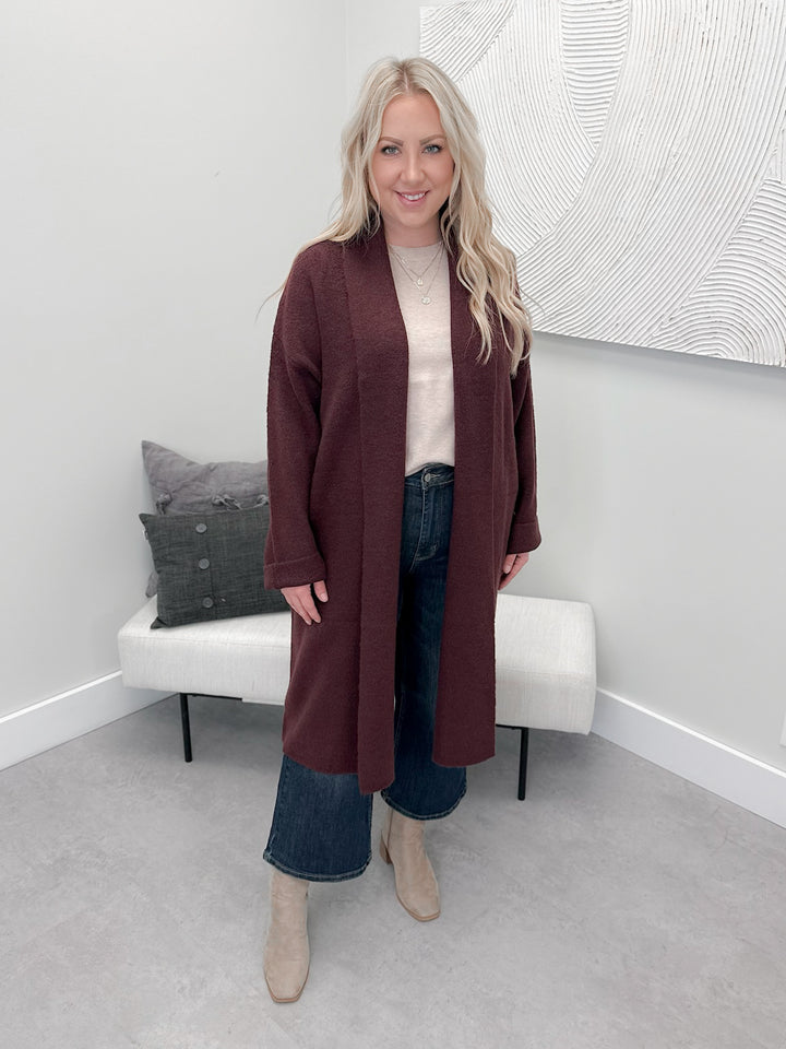 Sierra Long Cardigan in Dark Cherry