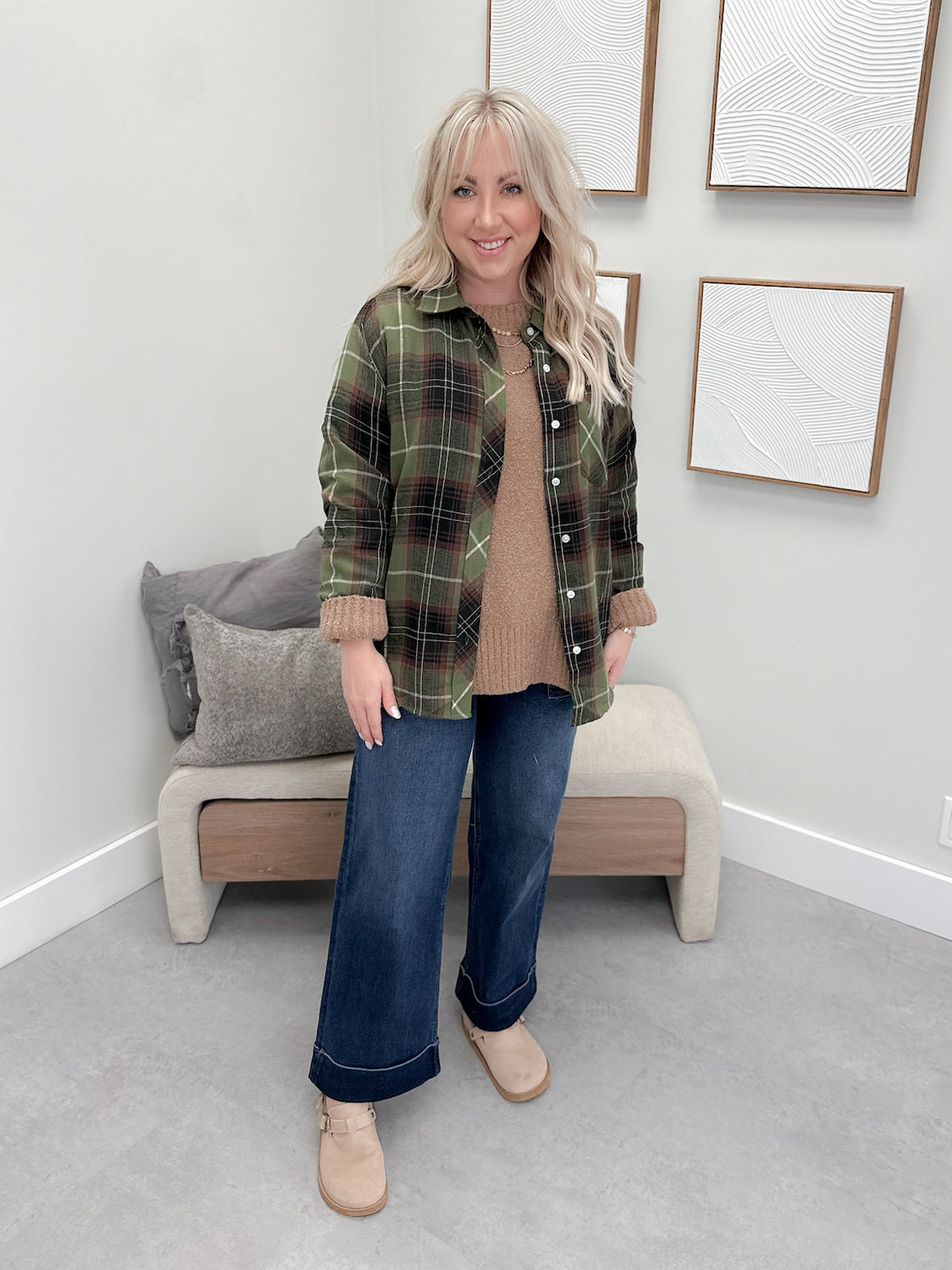 Kenni Plaid Button Up in Green