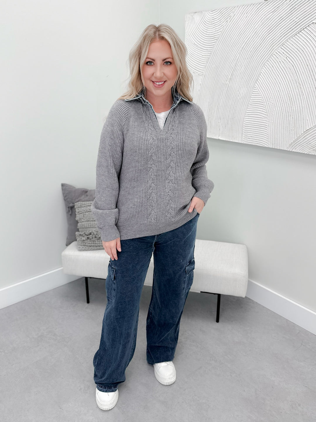 Moore Collared Sweater in Grey