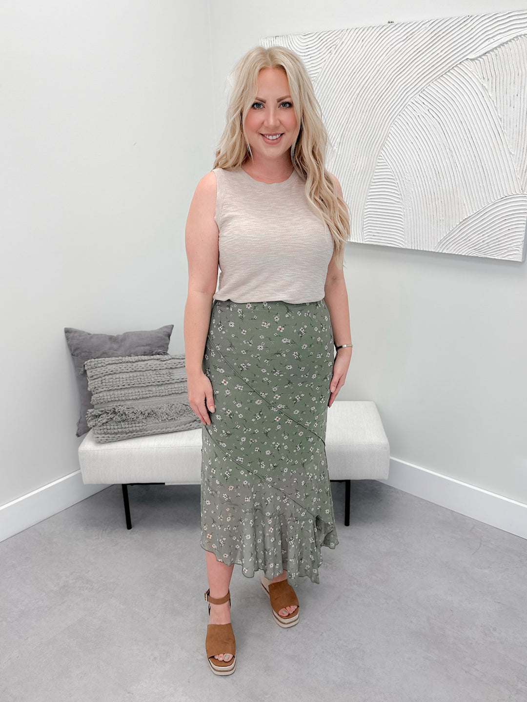 Solene Floral Skirt in Olive