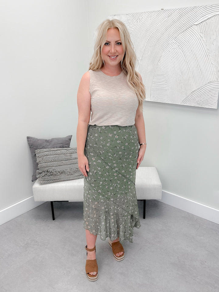Solene Floral Skirt in Olive