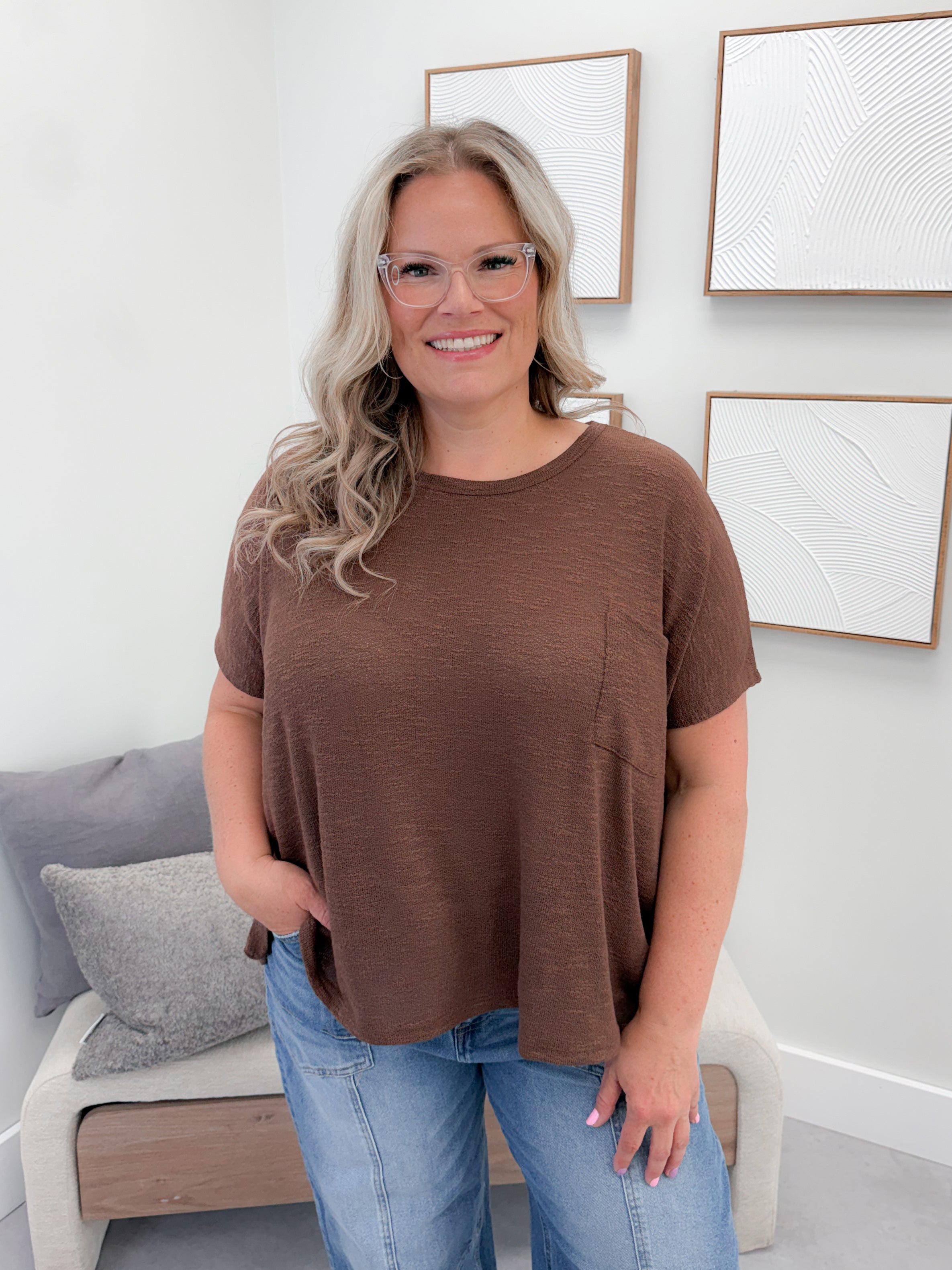 Aniston Slub Knit Tee in Brown