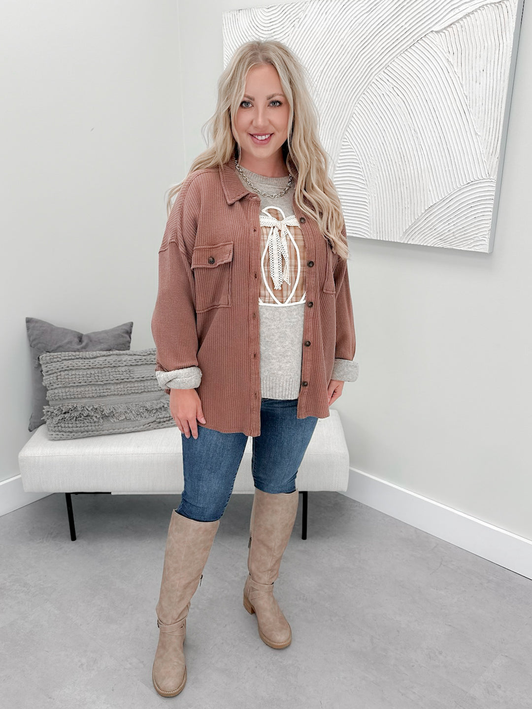 Nancy Waffle Shacket in Chestnut