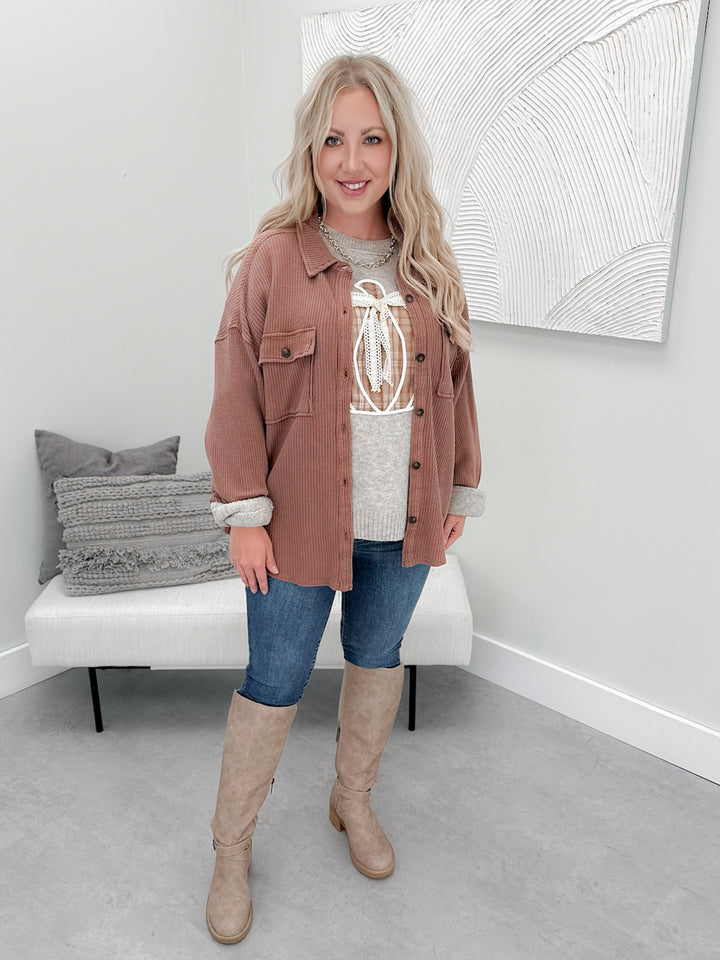 Nancy Waffle Shacket in Chestnut