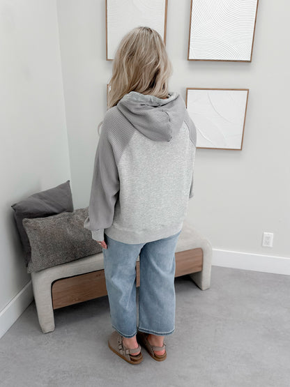 Tiffany Waffle Trim Hoodie in Grey