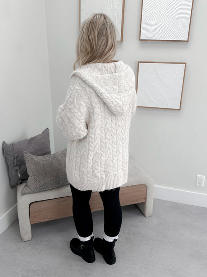 Jennings Cable Knit Cardigan in Cream by Pol