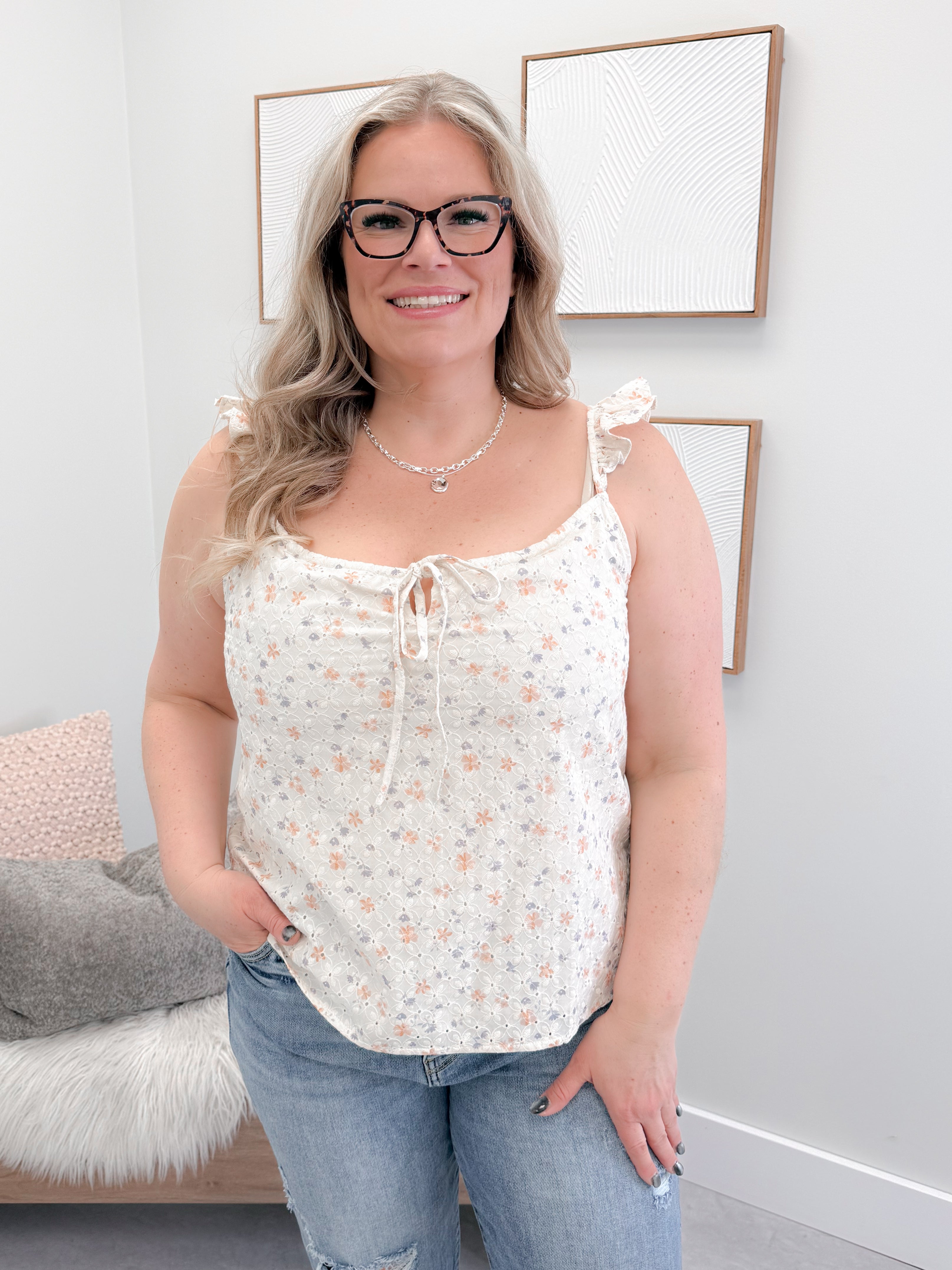 Viv Floral Tank in Ivory