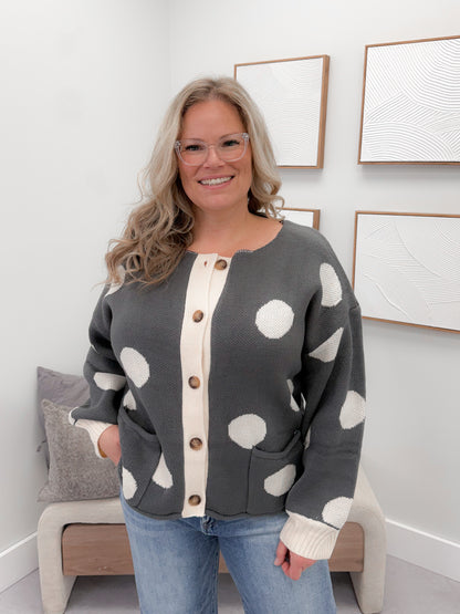 Jodi Cardigan in Grey Polka Dot