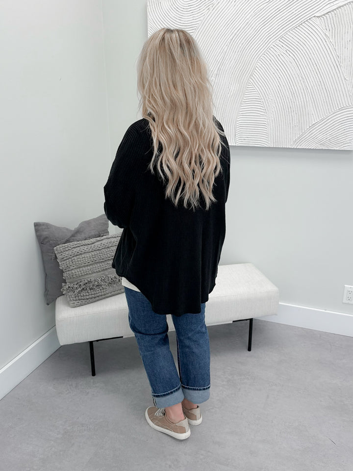 Nancy Waffle Shacket in Black